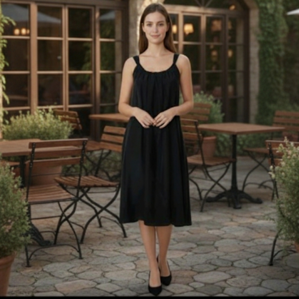 Garnett Hill Black 100% Silk Midi Dress Size 2 Scoop Neck Sleeveless